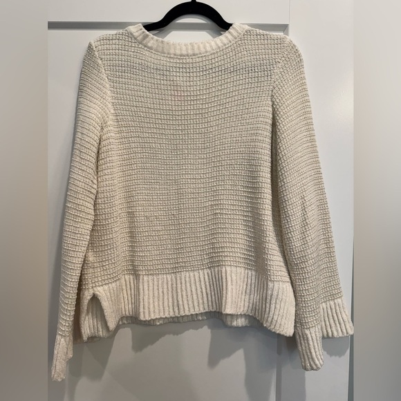 Anthropologie Moth white and gold metallic crew neck sweater wide sleeves - Picture 2 of 11